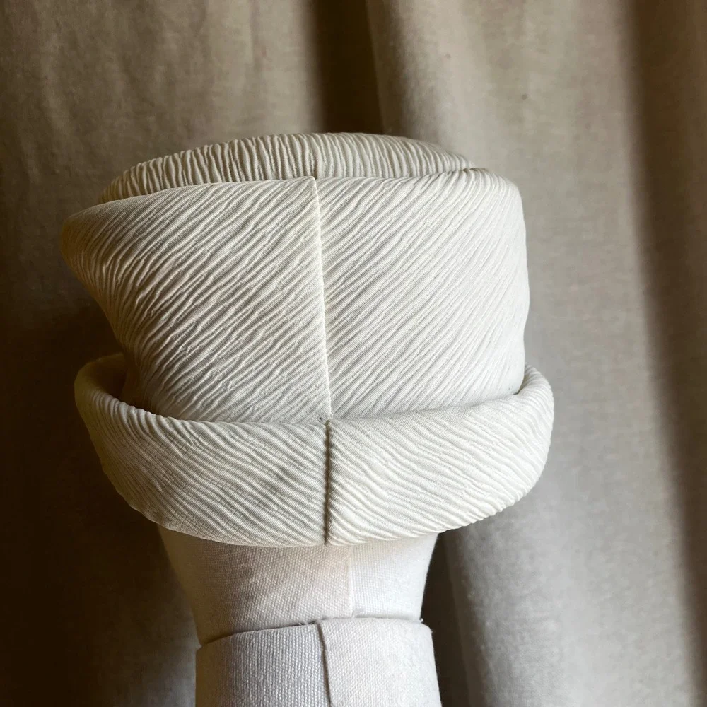 Vintage Ivory‎ Textured Pillbox Hat 1960s Sculptural Mod Cocktail Hat